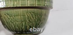 Round Mixing bowl Olive Green Yellowware 7.25 Diameter Checker Flower Print