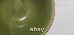 Round Mixing bowl Olive Green Yellowware 7.25 Diameter Checker Flower Print