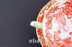 Royal Crown Derby Red Aves Footed Cream Soup Bowl & Saucer Set #1 Mint