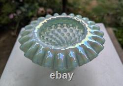 Ruffled Opalescent Iridescent Striated Swirl Hobnail Art Glass Bowl by Fenton