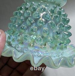 Ruffled Opalescent Iridescent Striated Swirl Hobnail Art Glass Bowl by Fenton