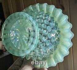 Ruffled Opalescent Iridescent Striated Swirl Hobnail Art Glass Bowl by Fenton