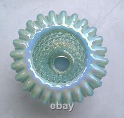 Ruffled Opalescent Iridescent Striated Swirl Hobnail Art Glass Bowl by Fenton