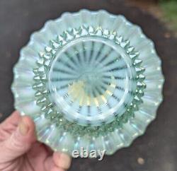 Ruffled Opalescent Iridescent Striated Swirl Hobnail Art Glass Bowl by Fenton