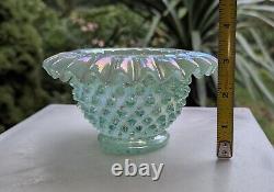 Ruffled Opalescent Iridescent Striated Swirl Hobnail Art Glass Bowl by Fenton