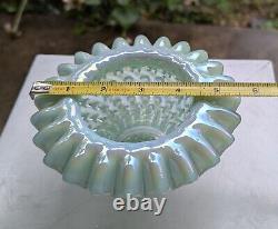 Ruffled Opalescent Iridescent Striated Swirl Hobnail Art Glass Bowl by Fenton