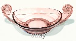 SET Fostoria PINK Grecian Scroll, Console Bowl, 2 candleholders, Candy Bowl/Lid