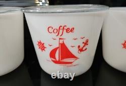 SET OF 4 Vintage Mckee Milk Glass Sailboat Canister Set, Coffee, Cereal, Flour