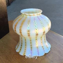 SET of 4 Matching Quezal SIGNED Art Glass Lamp Shades RARE GOLD ZIPPER Pattern