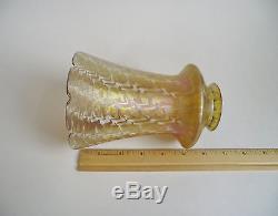 SIGNED Antique LUSTRE ART SNAKESKIN Quezal Gold iridescent Art Glass LAMP SHADE