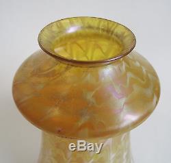 SIGNED Antique LUSTRE ART SNAKESKIN Quezal Gold iridescent Art Glass LAMP SHADE