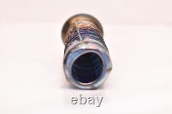 SIGNED David Lindsay 7 Iridescent STUDIO ART GLASS VASE Threaded Blue Aurene