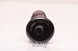 SIGNED David Lindsay 7 Iridescent STUDIO ART GLASS VASE Threaded Blue Aurene