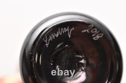 SIGNED David Lindsay 7 Iridescent STUDIO ART GLASS VASE Threaded Blue Aurene