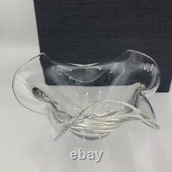 SIGNED STEUBEN CRYSTAL GLASS BOWL Unique Shape Turned Under Edge with Care booklet