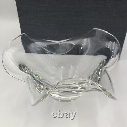 SIGNED STEUBEN CRYSTAL GLASS BOWL Unique Shape Turned Under Edge with Care booklet