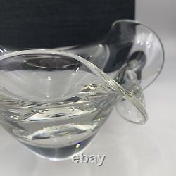 SIGNED STEUBEN CRYSTAL GLASS BOWL Unique Shape Turned Under Edge with Care booklet