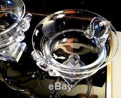 STEUBEN ART GLASS PAIR DECORATIVE URN COMPOTES APPLIED HANDLES SHAPE #7732