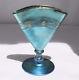 STEUBEN BLUE AURENE DECORATED FAN VASE 6297 VINTAGE ART GLASS 1930's CARDER