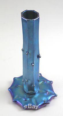 Steuben Glass Single Prong Stump Vase Blue Aurene