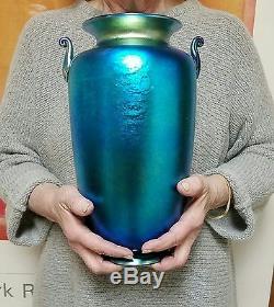 Steuben Huge! Blue Aurene Antique Art Glass Urn Vase #6630