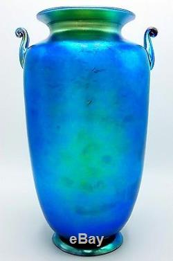 Steuben Huge! Blue Aurene Antique Art Glass Urn Vase #6630