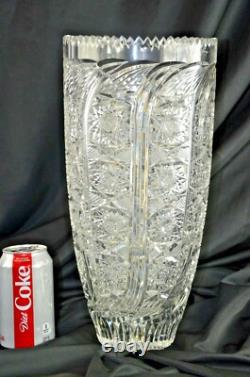 STUNNING! Rare Finzi signe American Brilliant Cut qty 32 Hobstar Vase 15X7.75