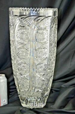 STUNNING! Rare Finzi signe American Brilliant Cut qty 32 Hobstar Vase 15X7.75