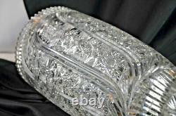 STUNNING! Rare Finzi signe American Brilliant Cut qty 32 Hobstar Vase 15X7.75