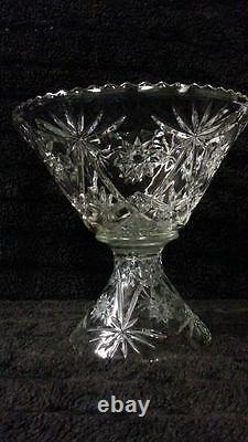 STUNNING Vintage Star of David Crystal Glass Punch Bowl Set with 9 cups & Ladle