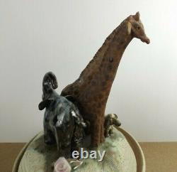 Sandra Mckenzie Schmitt Art Pottery Lidded Bowl Giraffes Elephant Sheep (i@b4)
