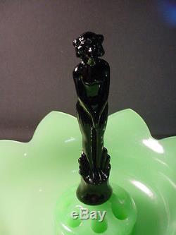 Scarce Fenton Art Deco Jade & Black September Morn Nymph with 5 pc Lotus Set