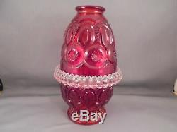 Scarce Fenton L G Wright Ruby Red Moon & Stars Fairy Lamp Bee Hive Style 4-Pc