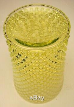 Scarce Vintage Fenton Hobnail 9 Tall Flip Vase Topaz Opalescent Vaseline 1941-4