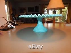 Scarce Vintage Fenton Hobnail Turquoise Milk Glass Footed Cake Plate / As Is