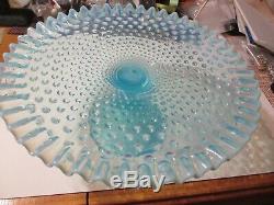 Scarce lovely large12 Fenton blue opalescent hobnail footed cake stand plate