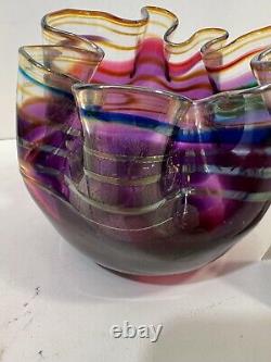 Scott & Laura'95 Hand Blown Art Glass Bowl, Signed, 5 Tall, 5 1/4 Widest