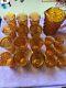 Set/19 pcs Indiana Whitehall Cubist Amber Pedestal Tumblers, Juice, and Pitcher