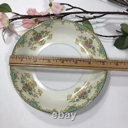 Set 8 Vintage Noritake TIFFANY Salad Bowls Gold Ivory Aqua Pink 1930s RARE