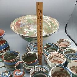 Set Of 15 Swirled Vintage Desert Sands Handmade Pottery PIECES