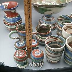 Set Of 15 Swirled Vintage Desert Sands Handmade Pottery PIECES