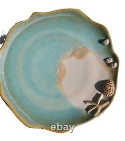 Set Of 4 Mussels And More Pottery Sea Green Dinner Plates Signed By Jan Sell