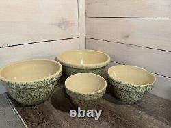 Set Of 4 Robinson Ransbottom Roseville Spongeware Bowls Green Nesting Mixing USA