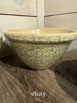 Set Of 4 Robinson Ransbottom Roseville Spongeware Bowls Green Nesting Mixing USA