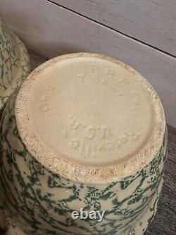 Set Of 4 Robinson Ransbottom Roseville Spongeware Bowls Green Nesting Mixing USA