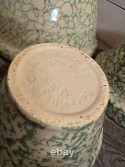 Set Of 4 Robinson Ransbottom Roseville Spongeware Bowls Green Nesting Mixing USA