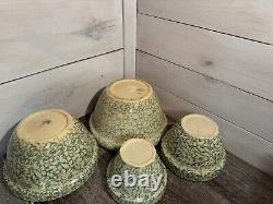 Set Of 4 Robinson Ransbottom Roseville Spongeware Bowls Green Nesting Mixing USA