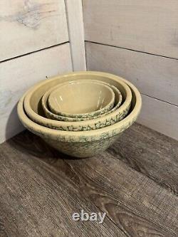 Set Of 4 Robinson Ransbottom Roseville Spongeware Bowls Green Nesting Mixing USA