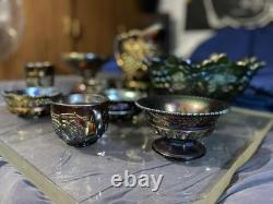 Set Of 9 Antique Northwood Grape Cable Carnival Glass Amethyst