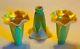 Set of 3 Lily Shades QUEZAL Decorated Art Glass for Nouveau Lighting